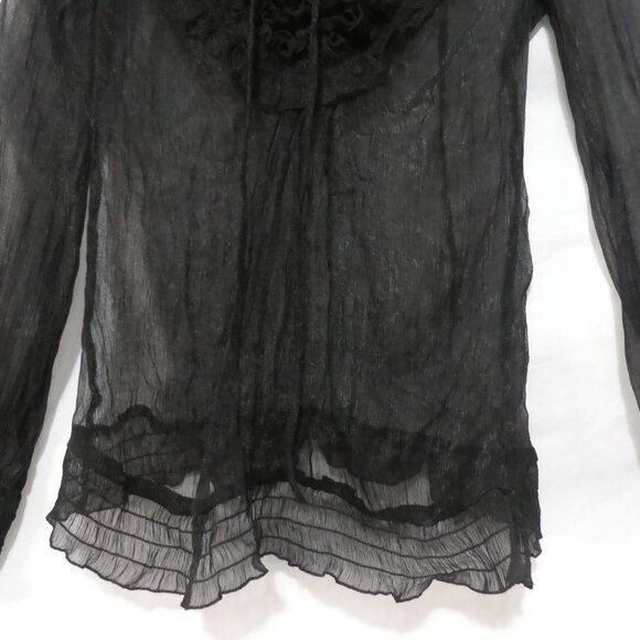 CHARLOTTE RUSSE | medium | Gothic Sheer Mesh Blouse | Ruffle V-Neck | Lace-Up - Picture 7 of 16